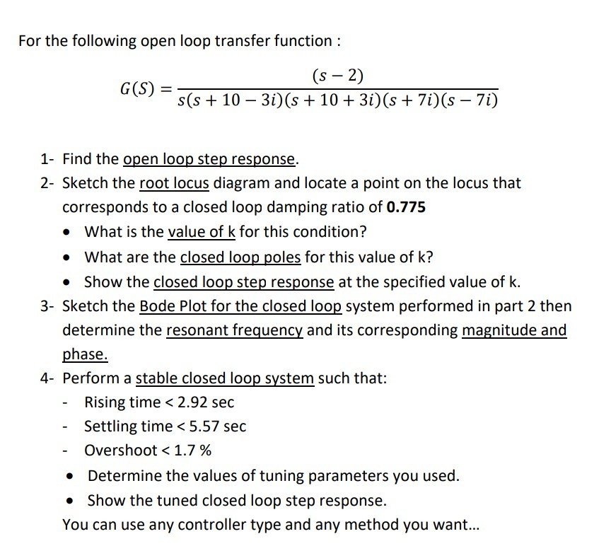Solved For the following open loop transfer function (s - 2) | Chegg.com