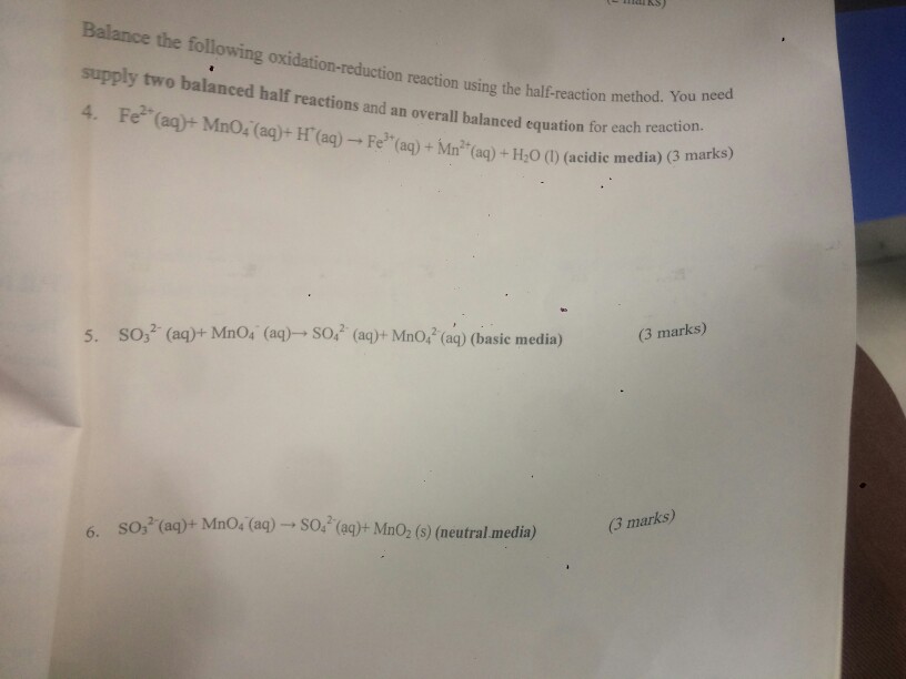 Solved Balance the following oxidation-reduction reaction | Chegg.com