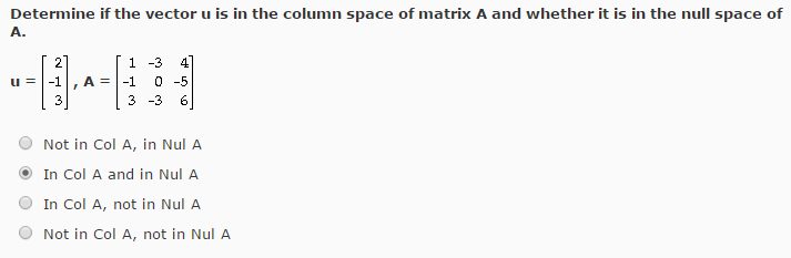 Determine if the vector u is in the column space of Chegg