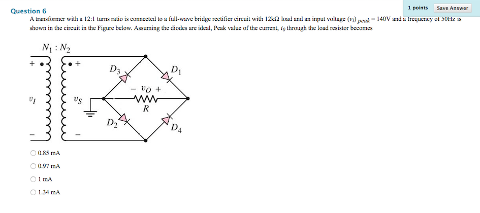 Solved A transformer with a 12: 1 turns ratio is connected | Chegg.com