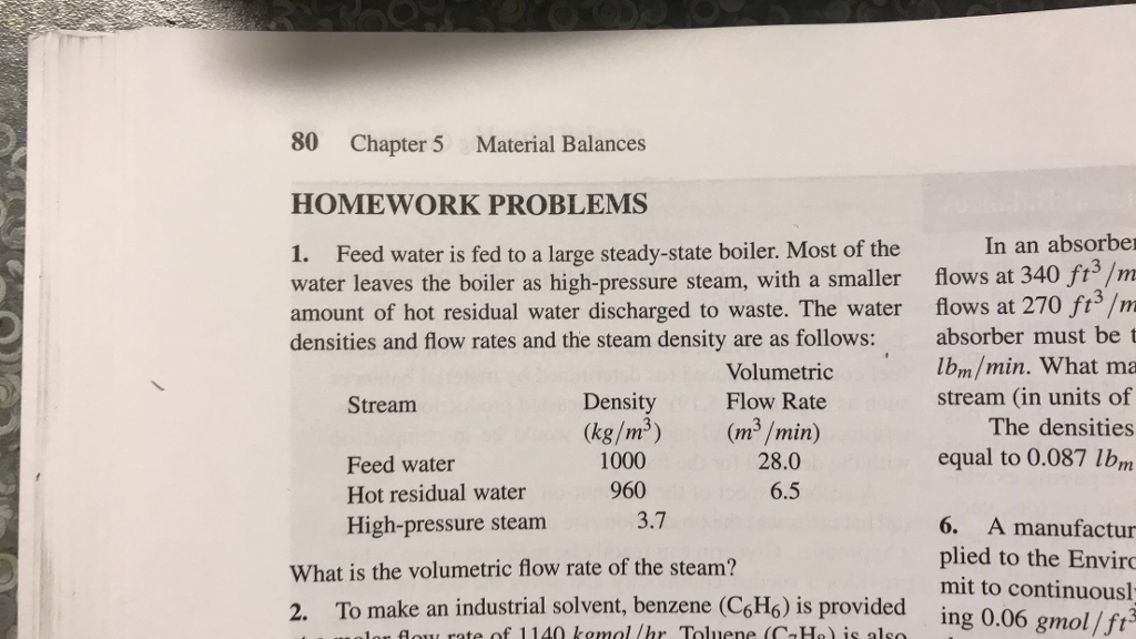 Solved 80 Chapter 5 Material Balances HOMEWORK PROBLEMS In | Chegg.com