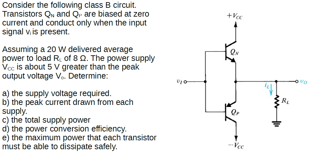 Solved Consider The Following Class B Circuit. Transistors | Chegg.com