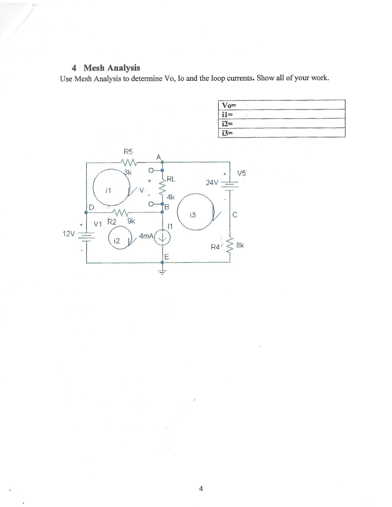 Solved 4 Mesh Analysis Use Mesh Analysis to determine Vo, Io | Chegg.com