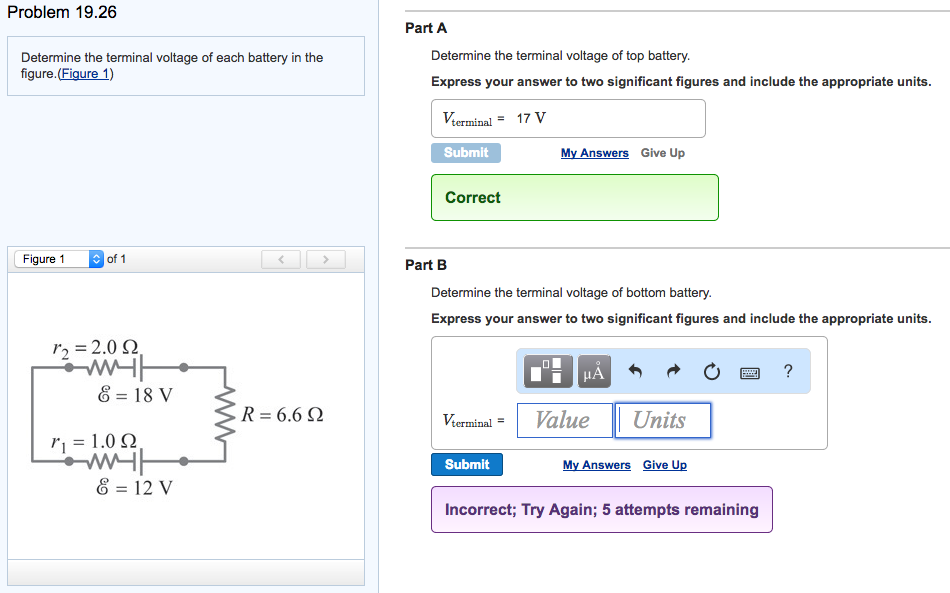 Solved Determine the terminal voltage of each battery in the