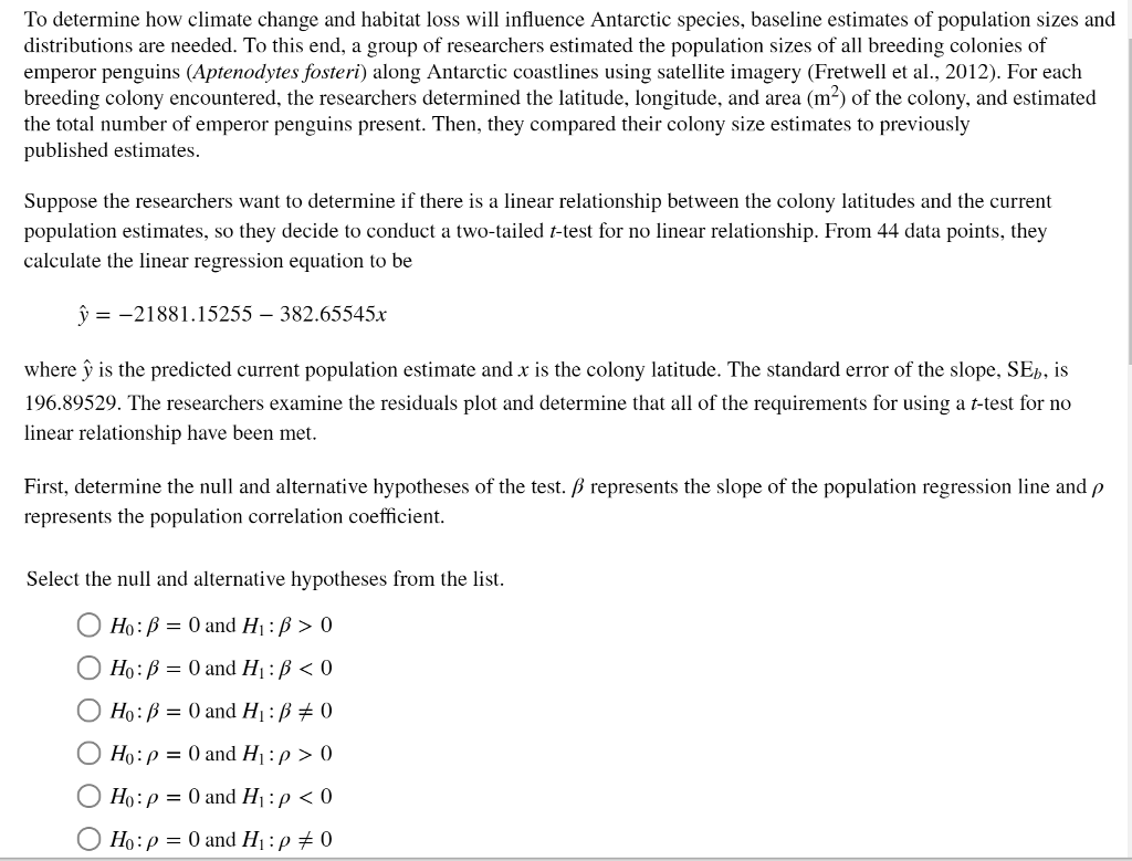 Solved To determine how climate change and habitat loss will | Chegg.com