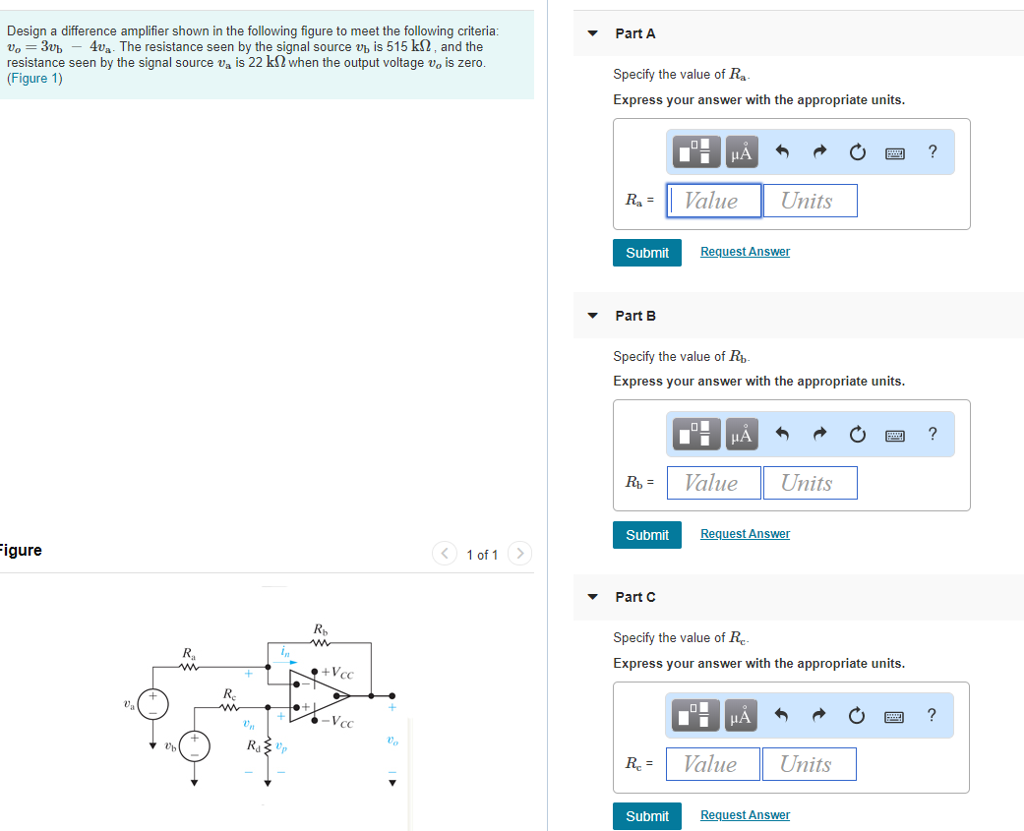 Solved Design a difference amplifier shown in the following | Chegg.com