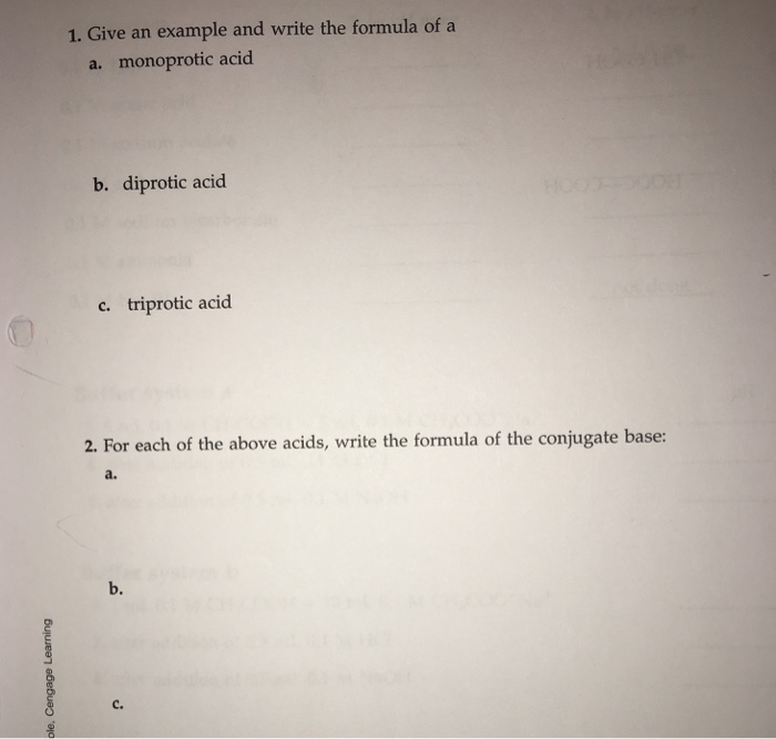 Solved Give an example and write the formula of a monoprotic | Chegg.com