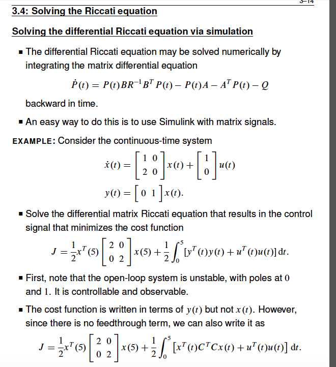 1. Solve the algebraic Riccatti equation for the | Chegg.com