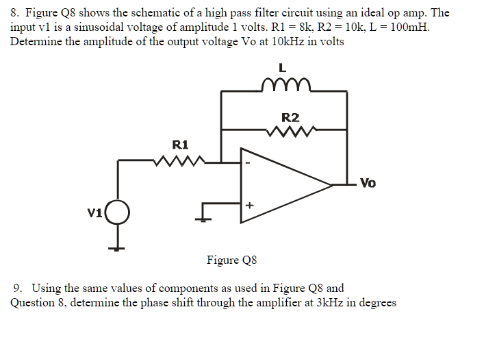 Solved Figure Q8 shows the schematic of a high pass filter | Chegg.com