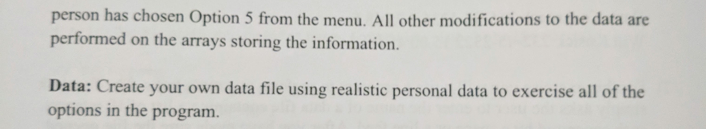 Solved )This program involves developing a menu driven | Chegg.com