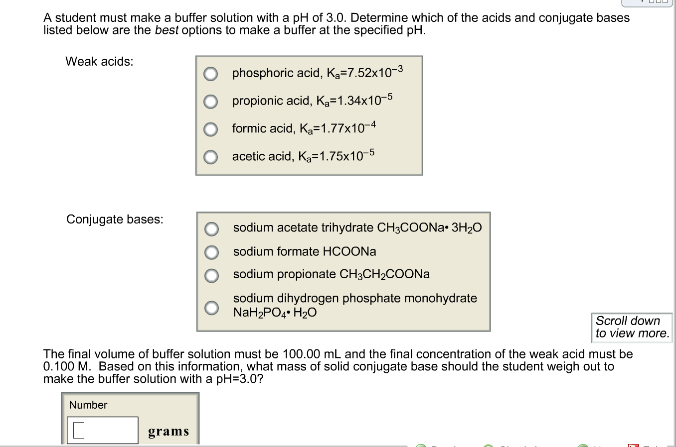 Solved A student must make a buffer solution with a pH of | Chegg.com