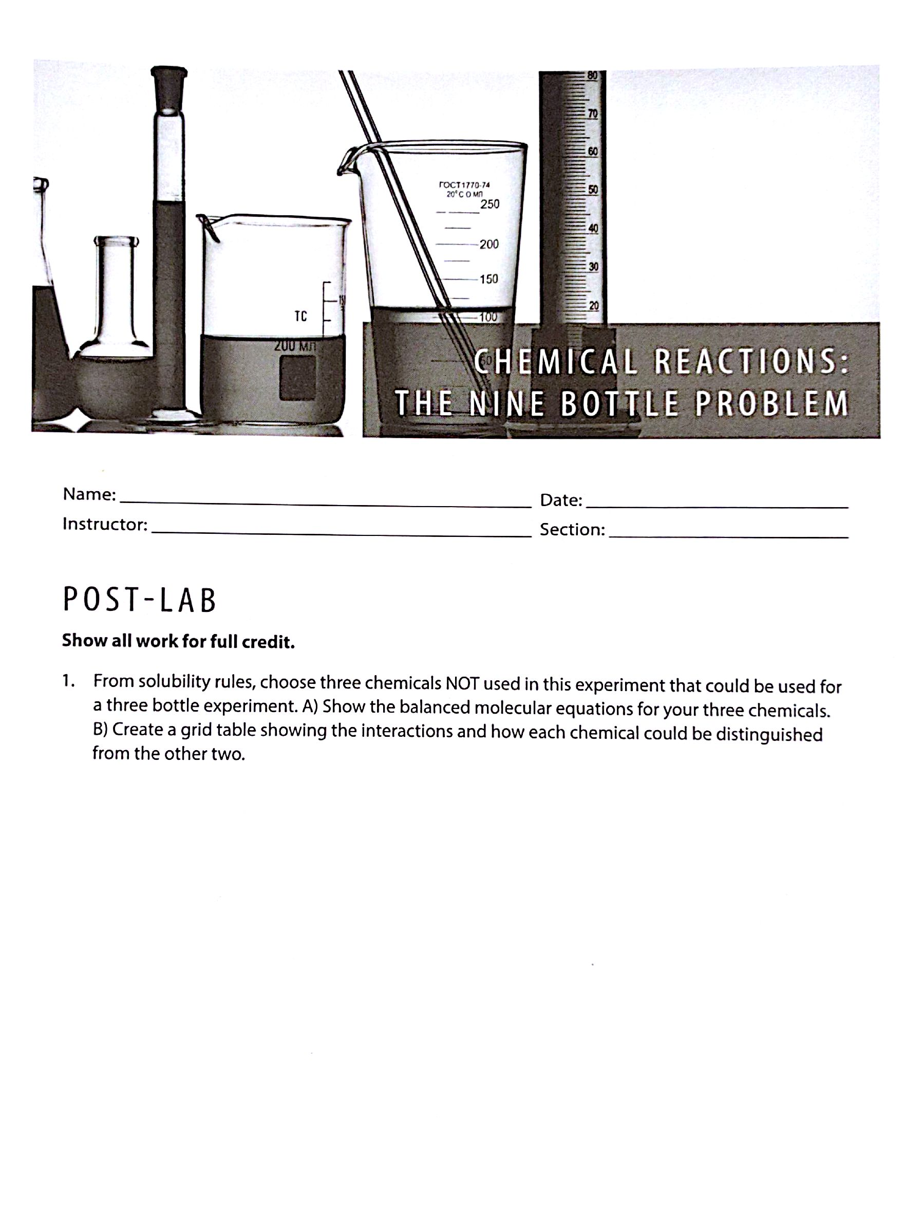 Solved Nine Bottle Problem (1 Question) Table