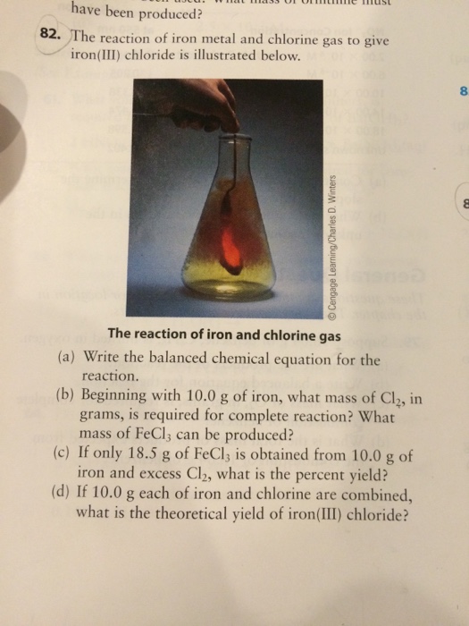 Solved The reaction of iron metal and chlorine gas to give