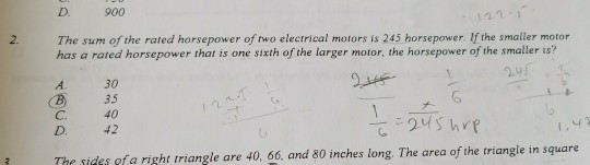 Solved D. 900 2 The sum of the rated horsepower of two | Chegg.com