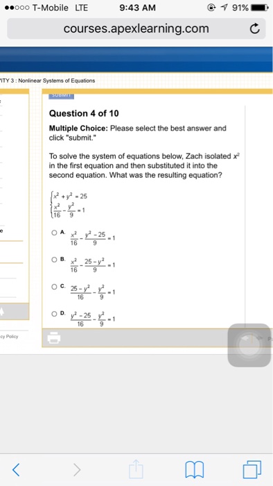 Solved To solve the system of equations below. Zach isolated | Chegg.com