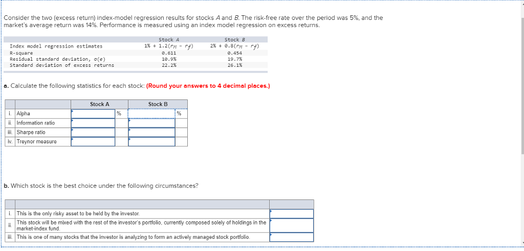 Consider the two (excess return) index-model | Chegg.com