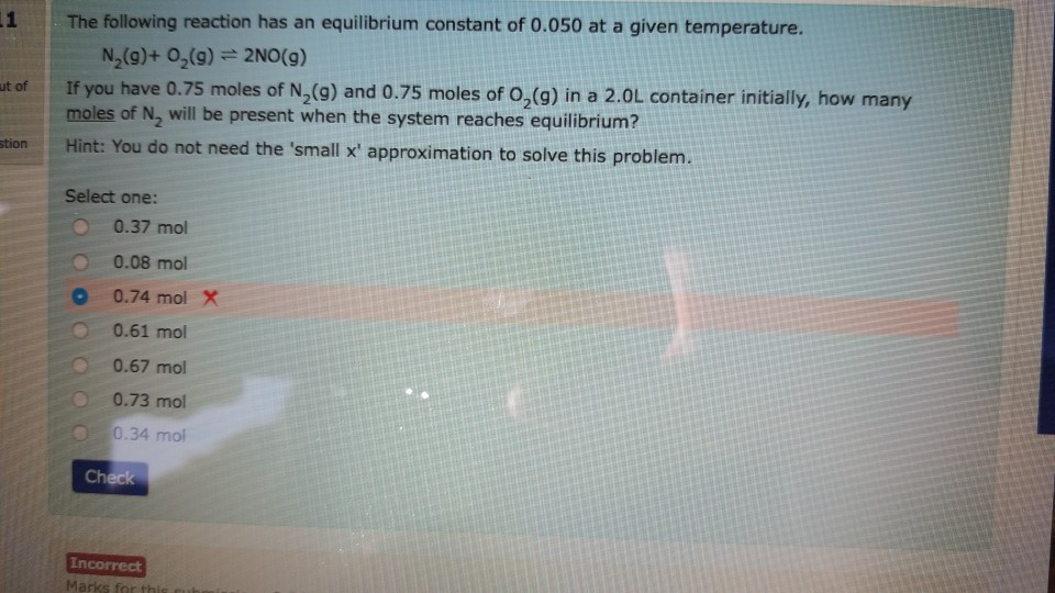 Solved 1 The following reaction has an equilibrium constant | Chegg.com
