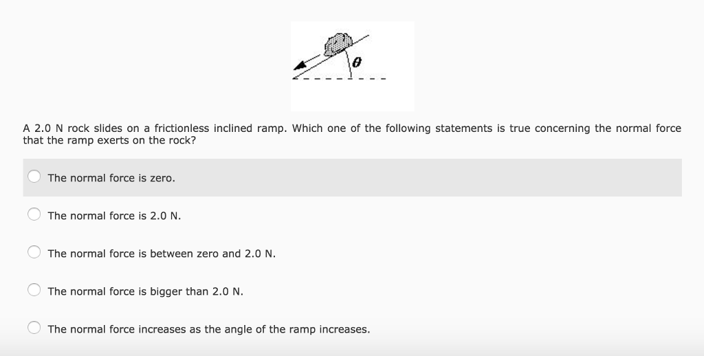 Normal Force On Ramp Solved A 2.0 N rock slides on a frictionless inclined ramp. | Chegg.com
