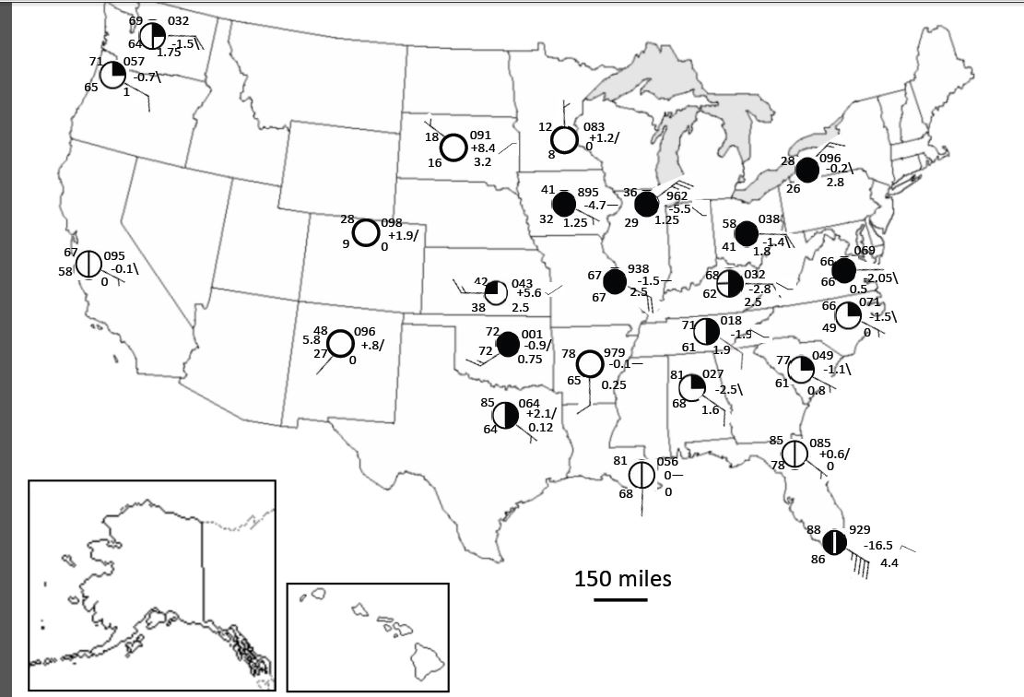 Solved Using the weather map given: Fill in the data | Chegg.com