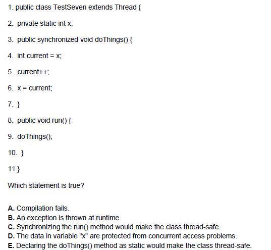 Solved 1. public class TestSeven extends Thread f 2. private | Chegg.com