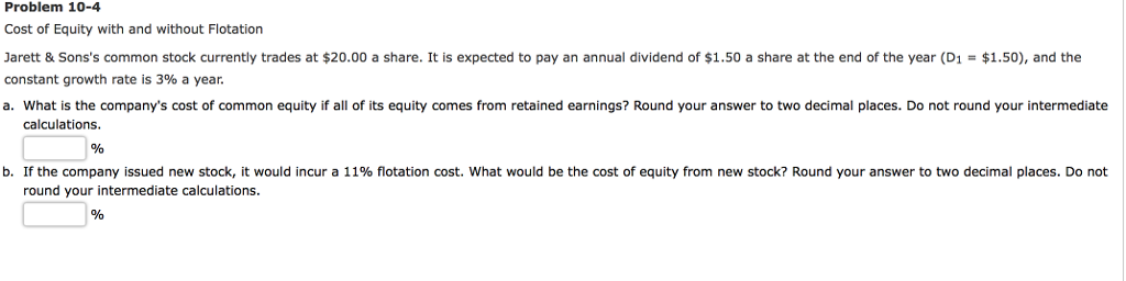 Solved Problem 10-4 Cost Of Equity With And Without | Chegg.com