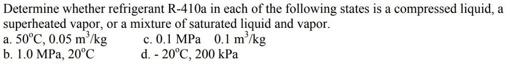 Solved Determine whether refrigerant R-410a in each of the | Chegg.com
