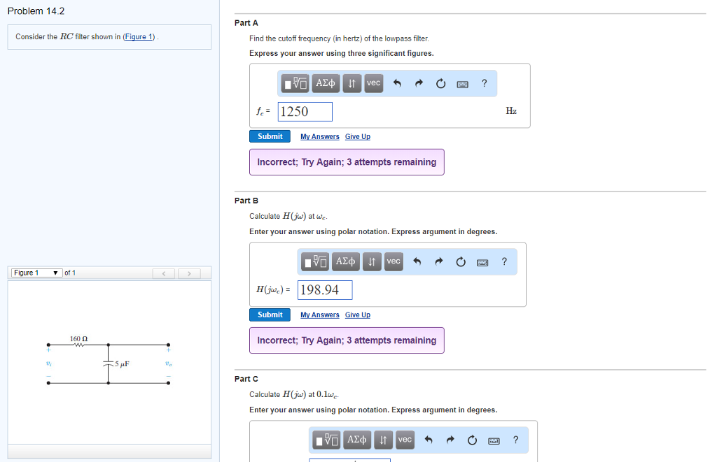 Solved Problem 14.2 Part A Consider the RC filter shown in | Chegg.com