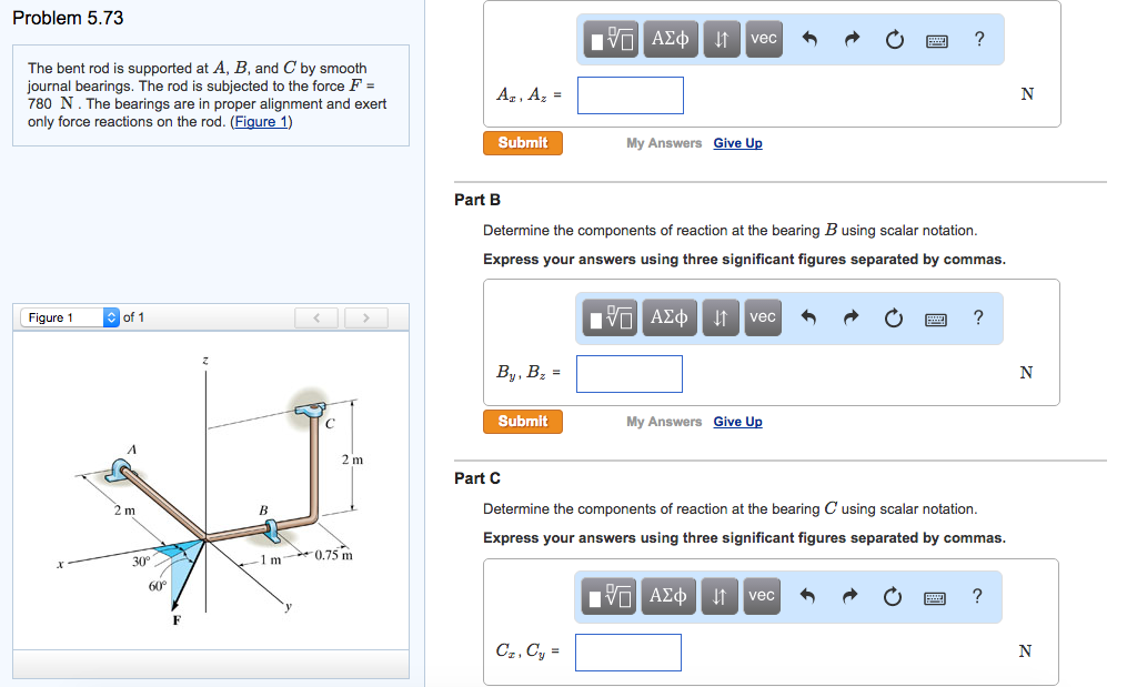 The bent rod is supported at A, B, and C by smooth | Chegg.com