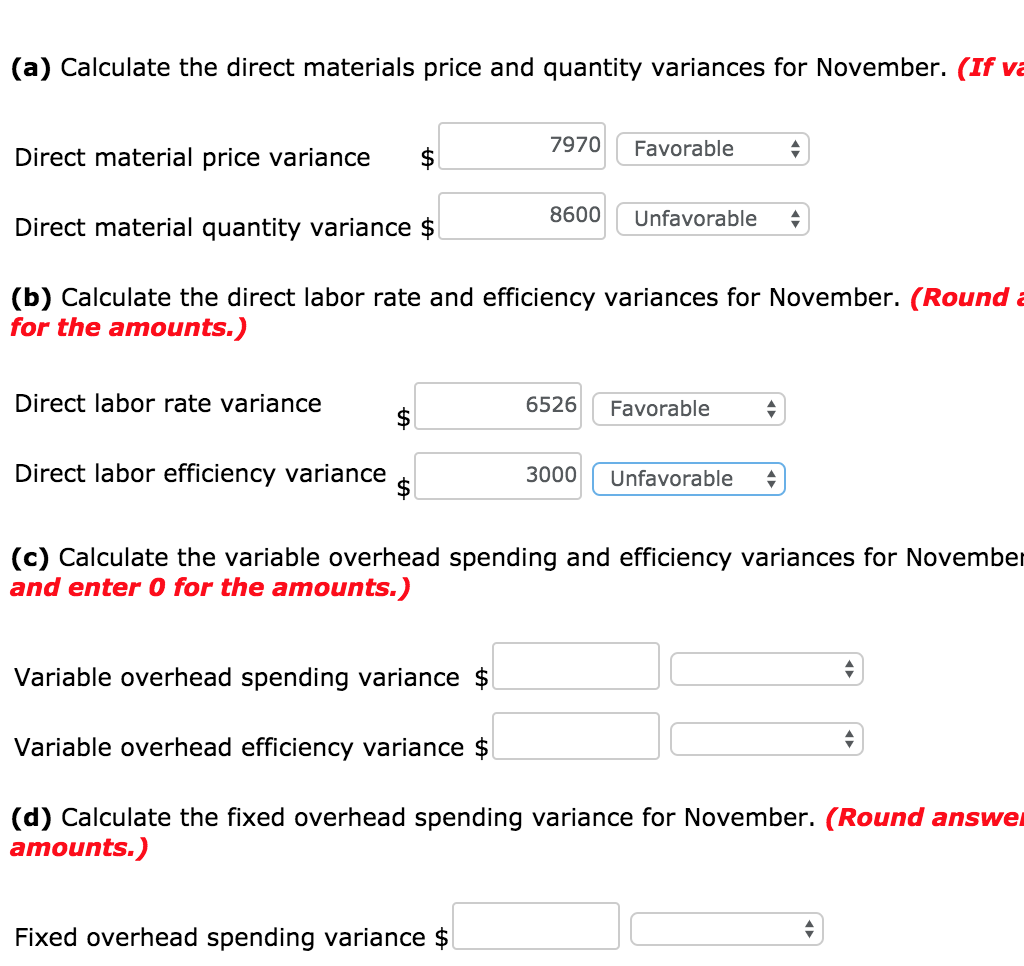 (a) Calculate the direct materials price and quantity
