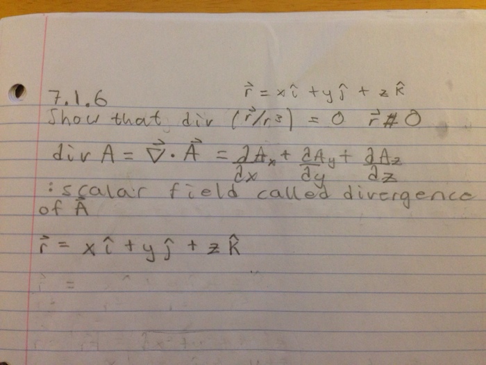 Solved Show that div (r/r^3) = 0 r # O div A = Delta . A = | Chegg.com