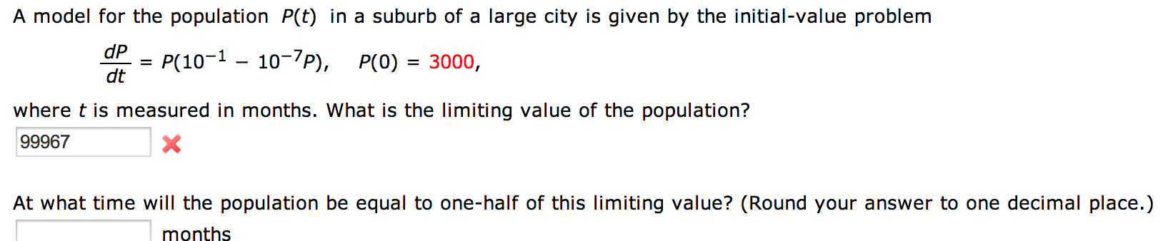 Solved A model for the population P(t) in a suburb of a | Chegg.com