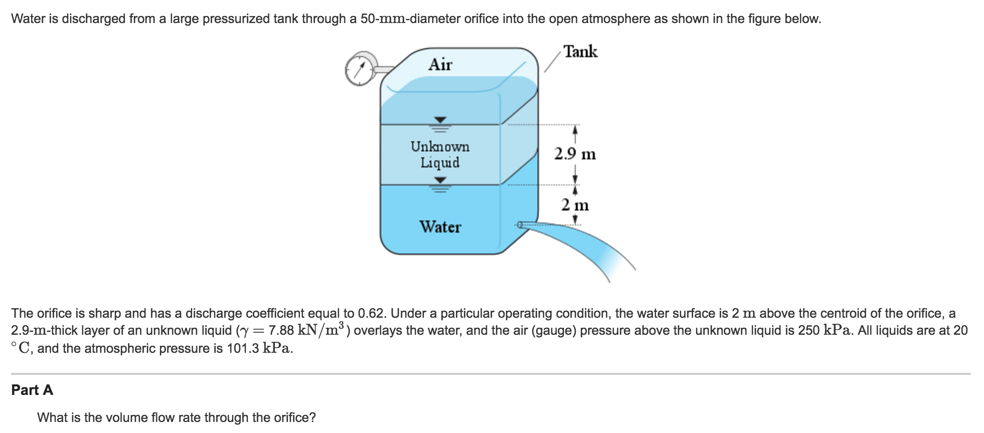 Solved Water is discharged from a large pressurized tank