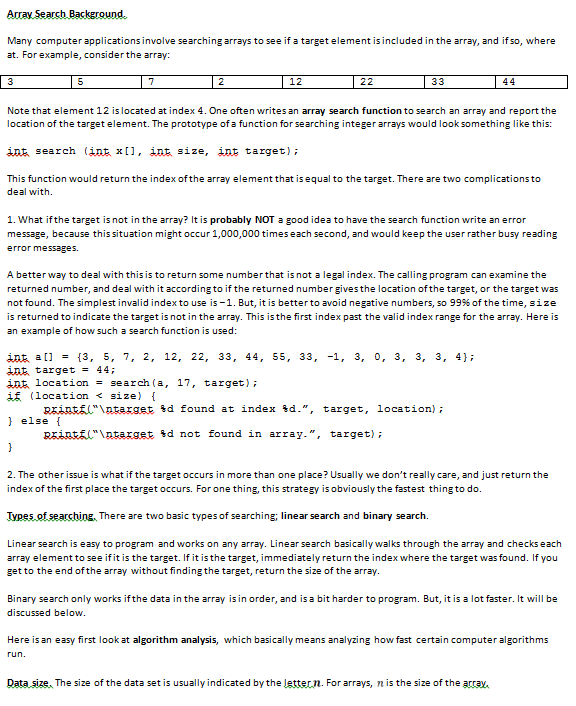 Solved Many computer applications involve searching arrays | Chegg.com