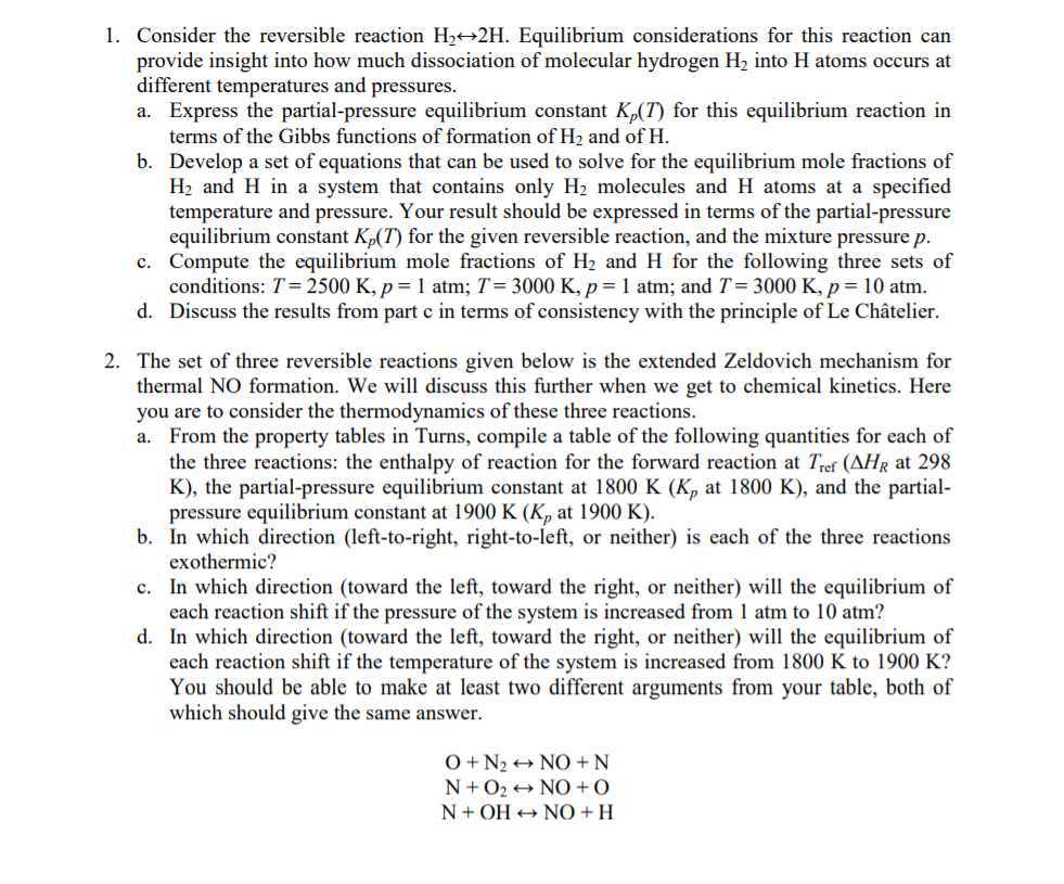 L Consider The Reversible Reaction H 2H Chegg