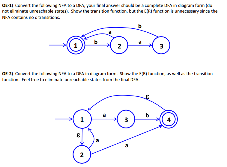 OE-1) Convert the following NFA to a DFA; your final | Chegg.com