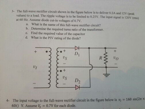 Solved The full-wave rectifier circuit shown in the figure | Chegg.com