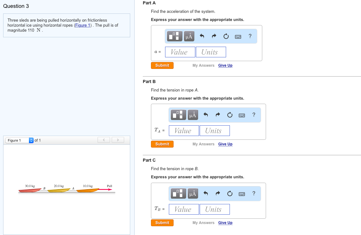 Solved Three sleds are being pulled horizontally on | Chegg.com