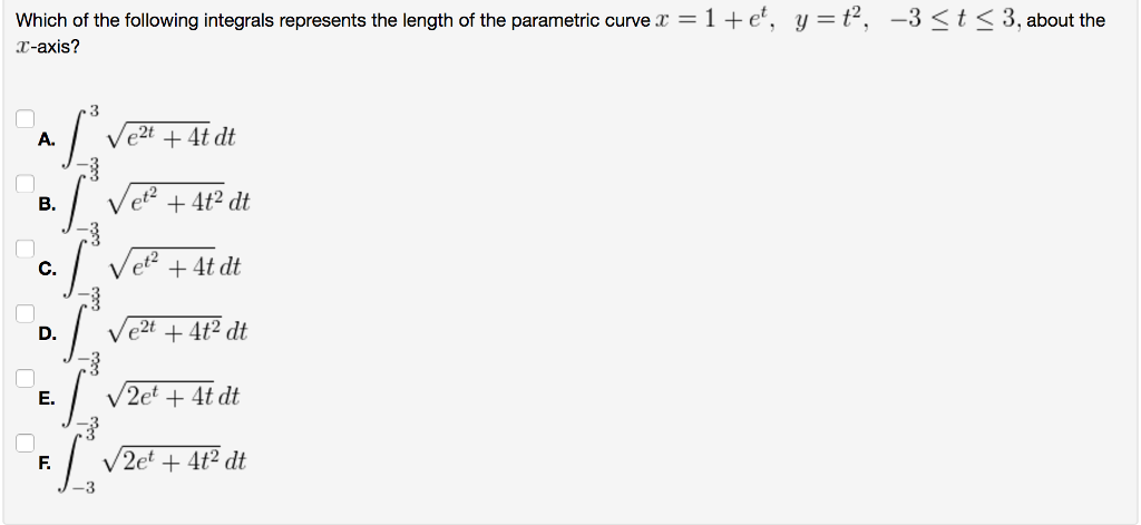 Solved Which of the following integrals represents the | Chegg.com