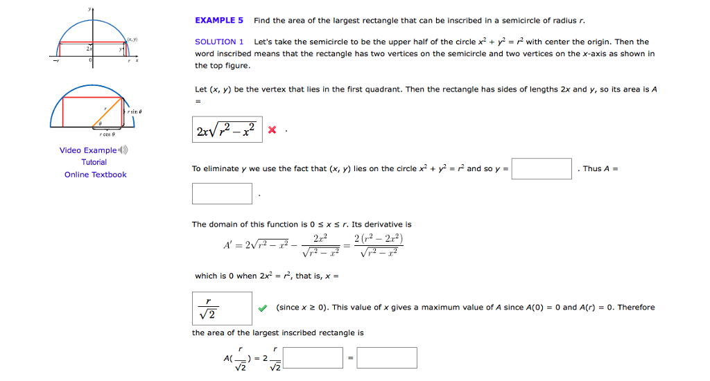 Solved EXAMPLE 5 Find the area of the largest rectangle that