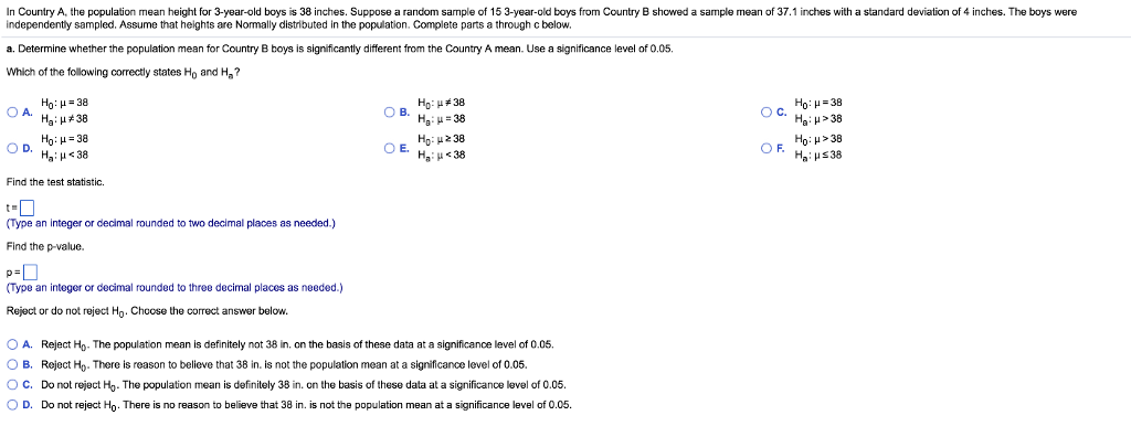 Solved In Country A, the population mean height for | Chegg.com