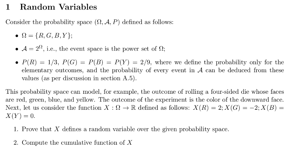 Solved 1 Random Variables Consider the probability space (2, | Chegg.com