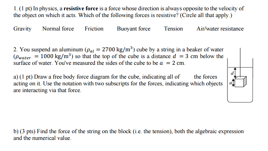 Solved In physics, a resistive force is a force whose