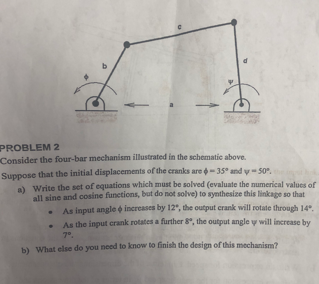 Solved PROBLEM 2 Consider the fourbar mechanism illustrated