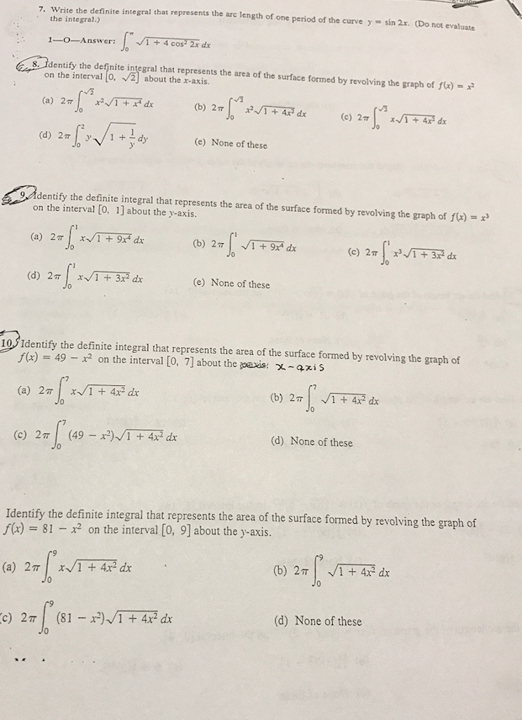 Solved Write the definite integral that represents the arc | Chegg.com