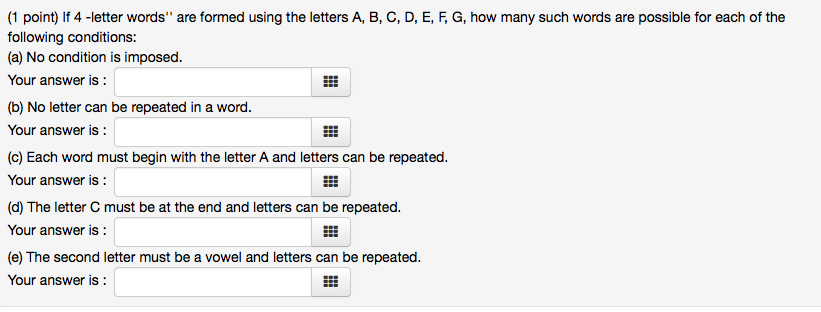 Solved 1 Point If 4 letter Words Are Formed Using The Chegg
