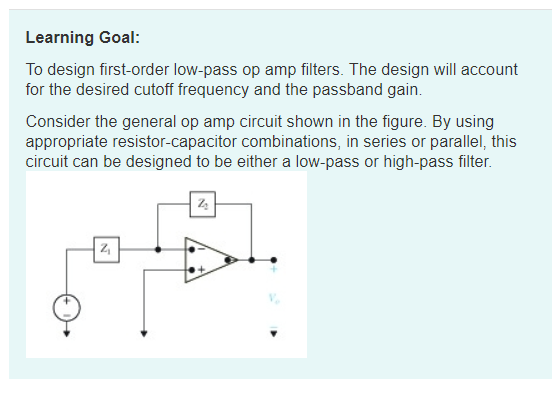 Solved Learning Goal To Design First Order Low Pass Op Amp