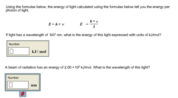 Solved Using the formulas below, the energy of light | Chegg.com