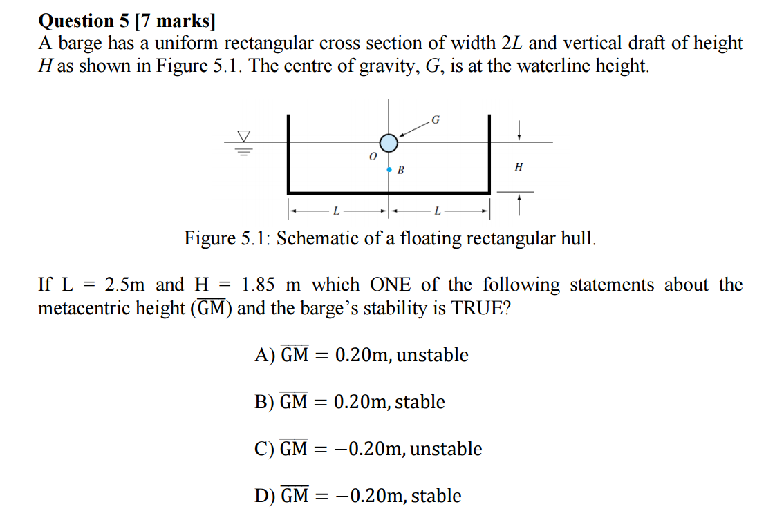 Solved A Barge Has A Uniform Rectangular Cross Section Of | Chegg.com