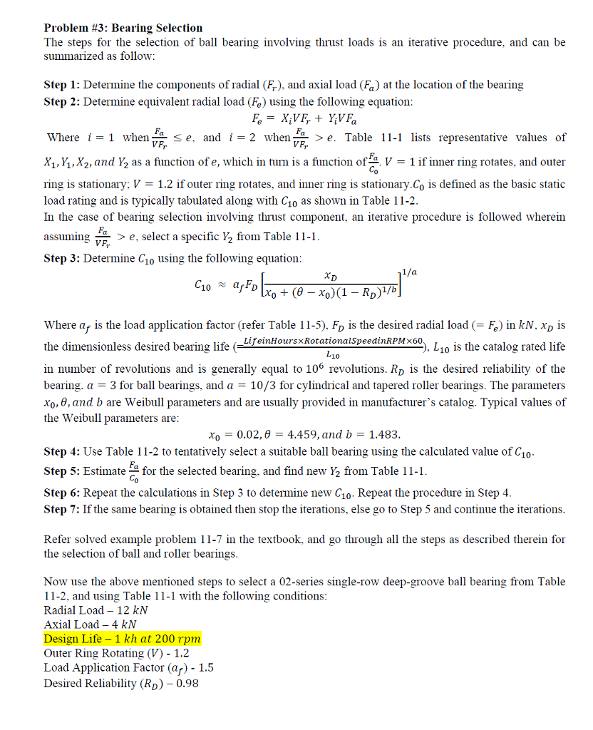 Problem 3 Bearing Selection The steps for the