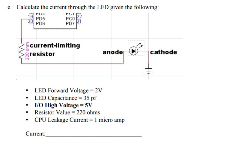 Solved e. Calculate the current through the LED given the | Chegg.com